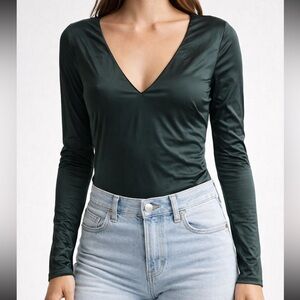 REVOLVE House of Harlow 1960 V Neck Emerald Green bodysuit